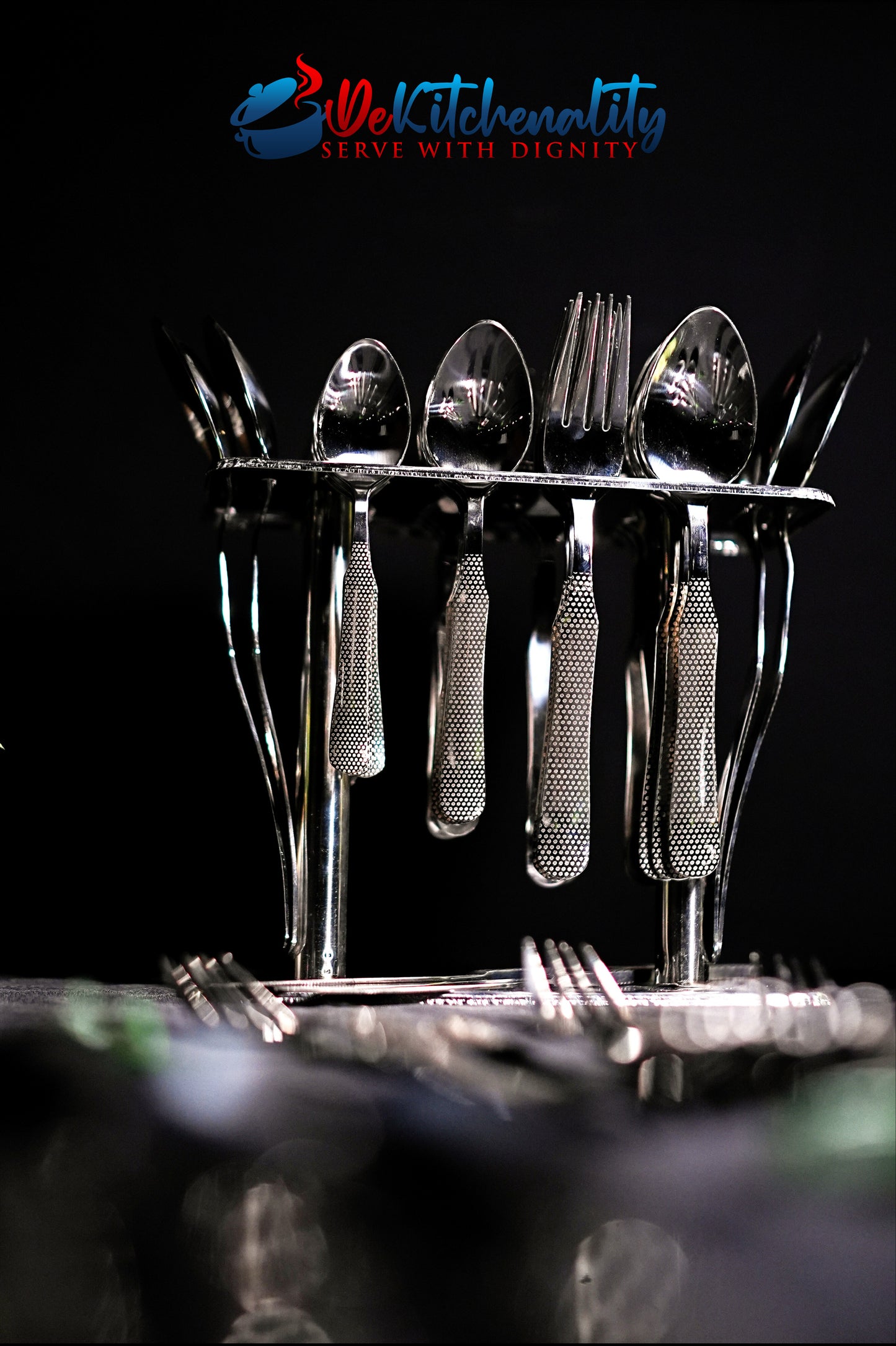 31-Piece Stainless Steel Cutlery Set with Stand – Laser Printed Serves 6
