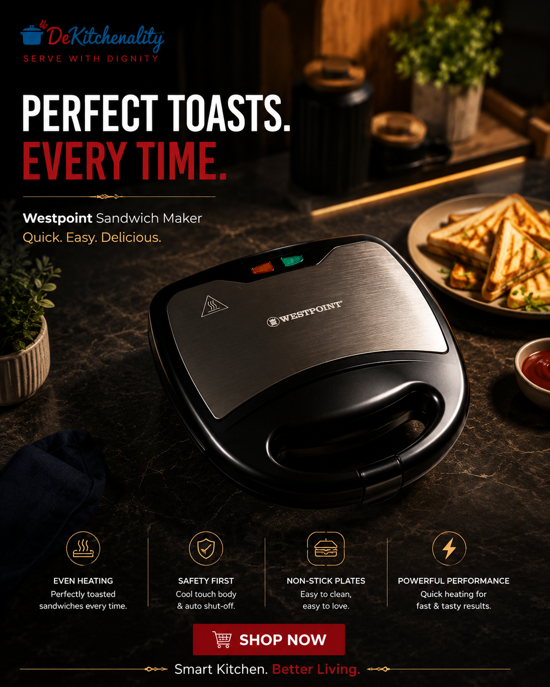 Westpoint WF-6193 sandwich maker features and specifications