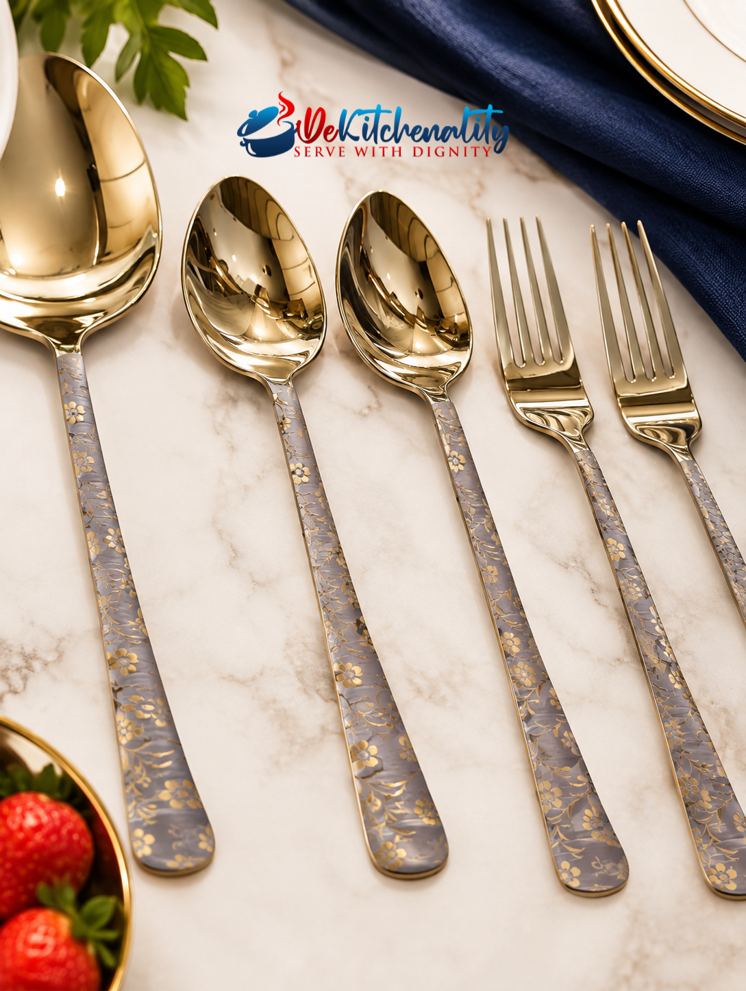 Golden Cutlery Set 29 Pieces Spoons Forks Serving Spoons with Fancy Stand Pakistan