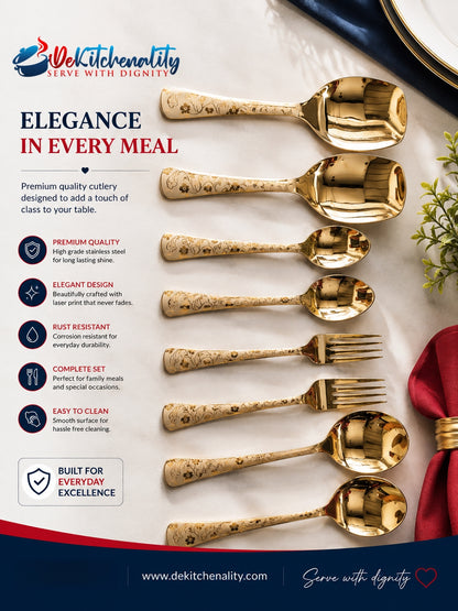 29 Piece Golden Cutlery Set Tea Dessert Table Spoons Forks Serving Spoons Pakistan Wedding Gift