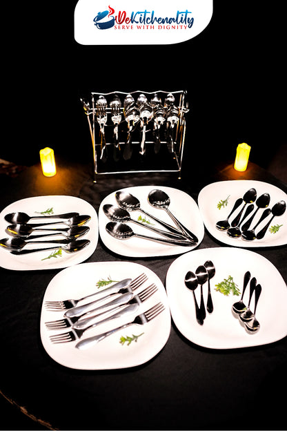 29-Piece Stainless Steel Cutlery Set with Stand – Mirror Polish Heavy Quality