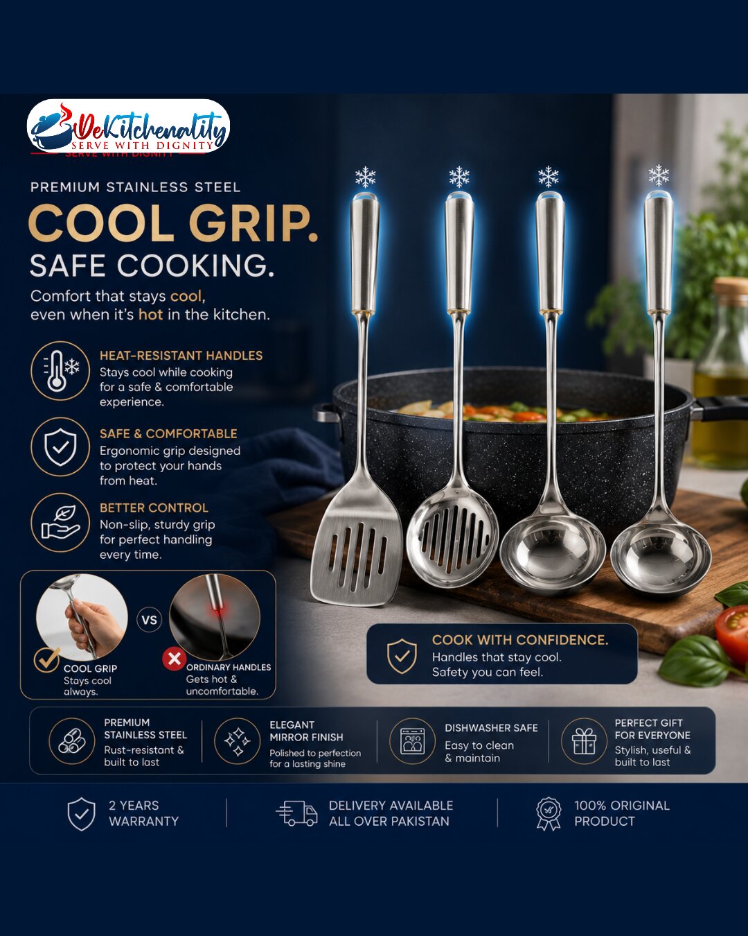 4-Piece Stainless Steel Rod Cooking Spoon Set – Premium Kitchen Utensils