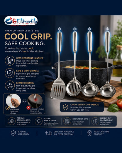 4-Piece Stainless Steel Rod Cooking Spoon Set – Premium Kitchen Utensils