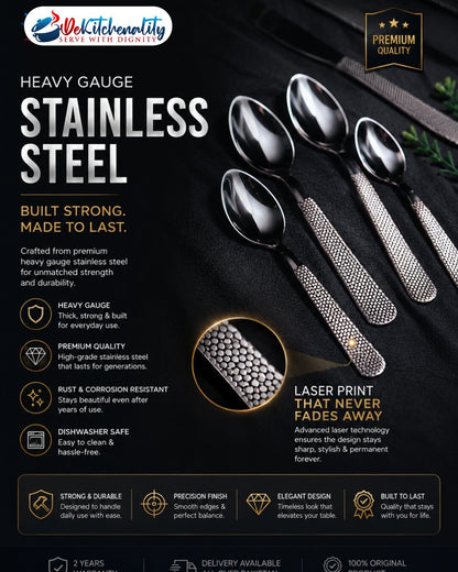 Premium Stainless Steel Cutlery Set – Laser Printed Never Fades Design