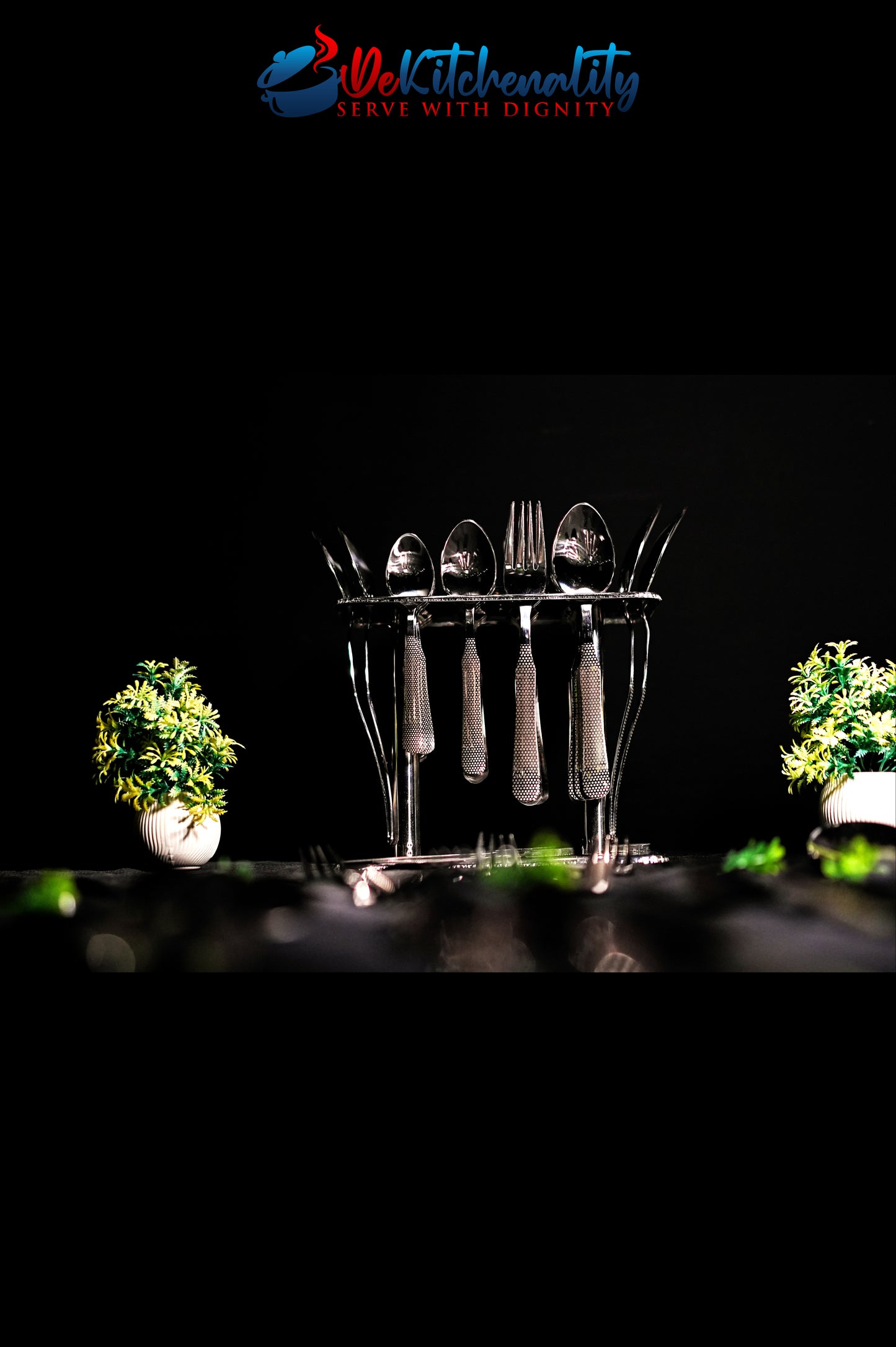 31-Piece Stainless Steel Cutlery Set with Stand – Laser Printed Serves 6