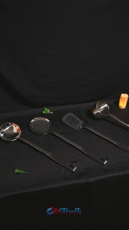 4-Piece Stainless Steel Cooking Spoon Set – Black Handle Durable Kitchen Set