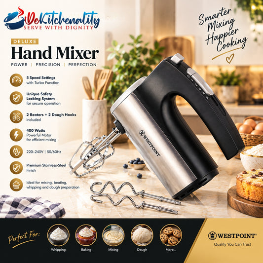 Westpoint Hand Mixer WF-9805 – 5-Speed Turbo Stainless Steel Body