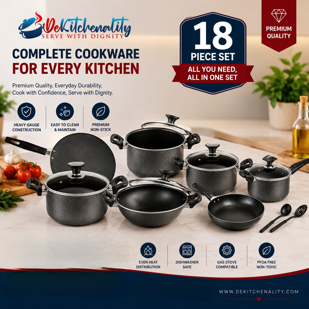 Sonex Classic 18-Piece Non-Stick Gift Pack – Complete Cookware Set Glass Lid