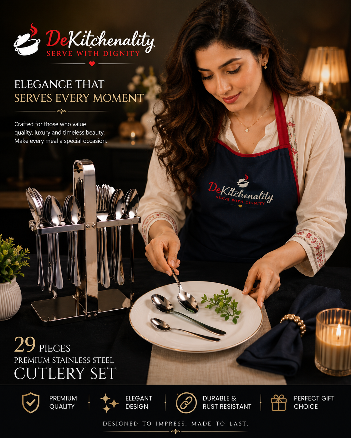 Dekitchenality 29 Piece Mirror Polish Stainless Steel Cutlery Set Elegance Every Meal Pakistan