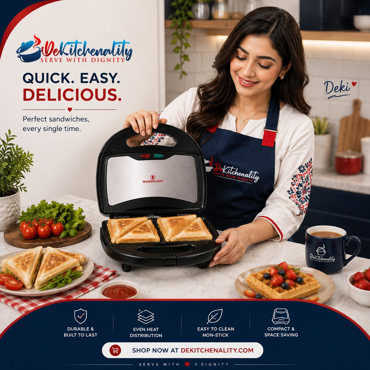 Westpoint WF-6193 Sandwich Maker Non-Stick Cool Touch Pakistan Dekitchenality