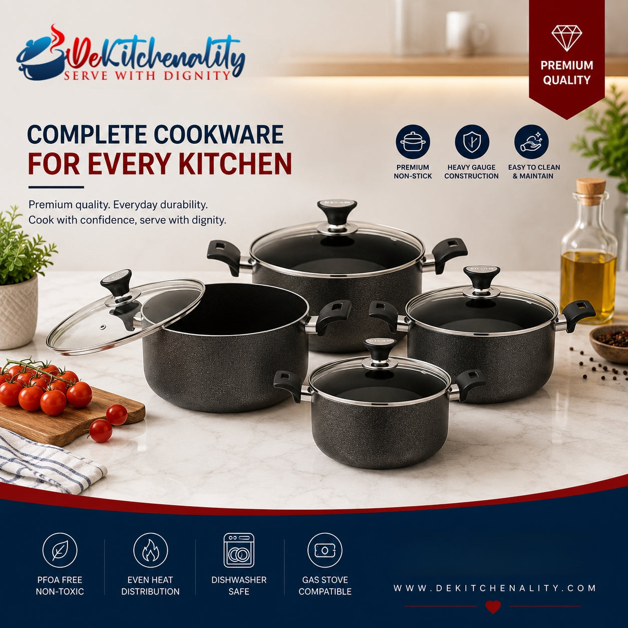 Sonex Classic 8-Piece King Set – Non-Stick Glass Lid Handi