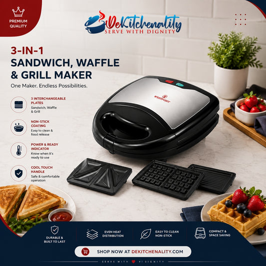 Westpoint Sandwich Toaster 3-in-1 WF-6193 Waffle Maker Grill Non-Stick Pakistan