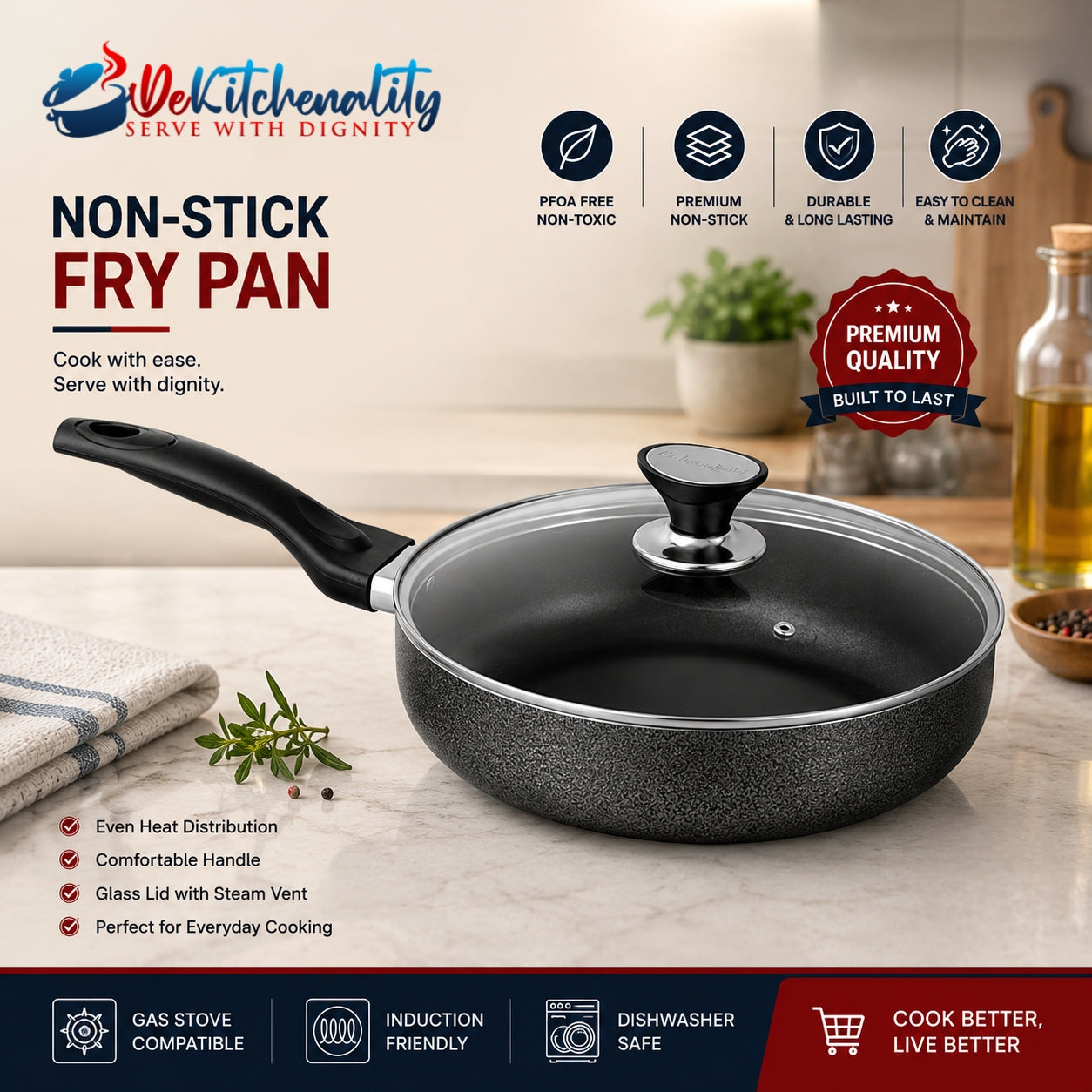 Sonex Classic Non-Stick Frypan – Premium Non-Stick Glass Lid 22cm to 30cm