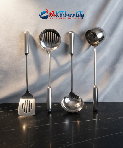 4-Piece Stainless Steel Rod Cooking Spoon Set – Kitchen Utensils
